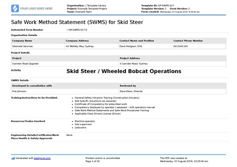 safe work method statement skid steer loader|skid steer loader troubleshooting.